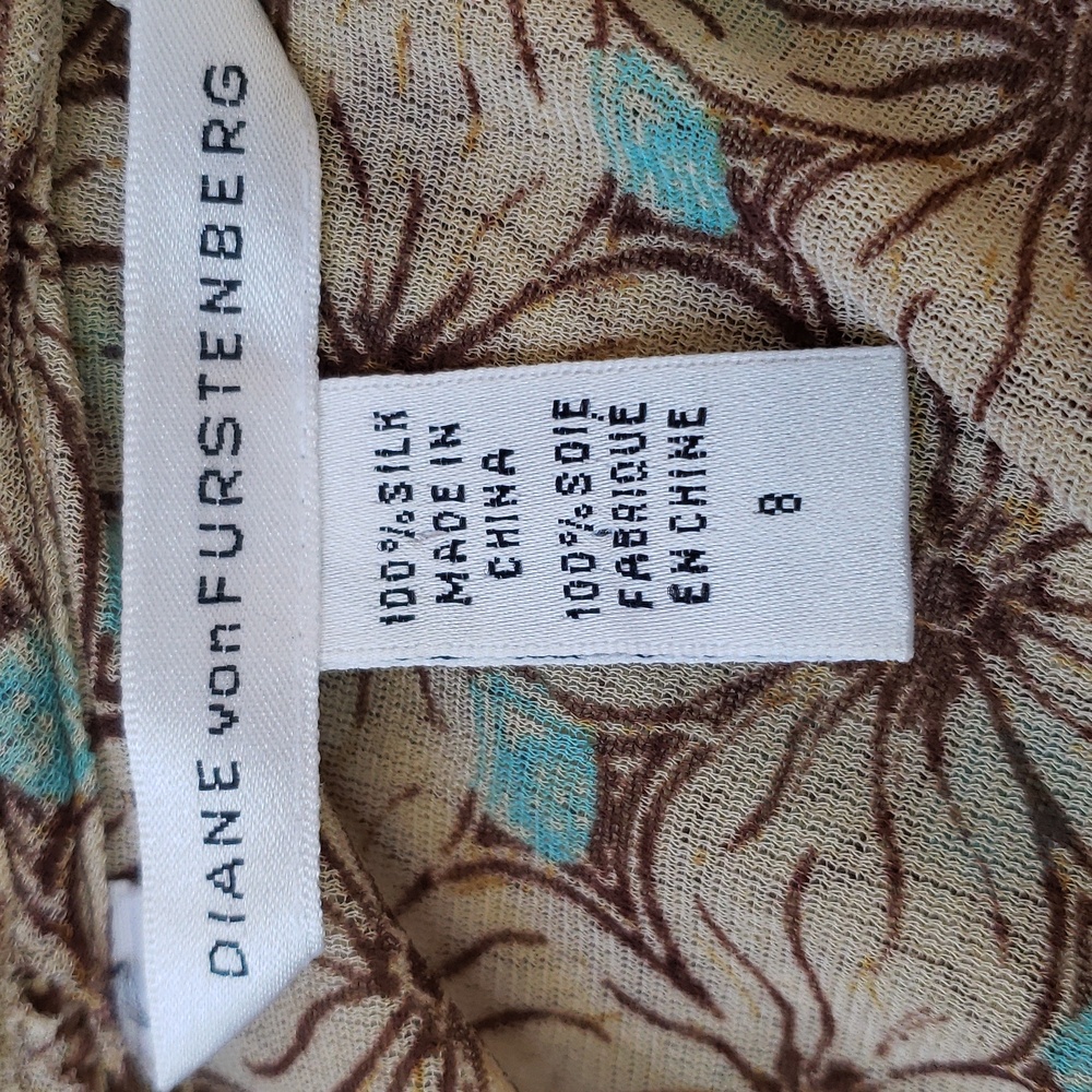 💐 Vintage Diane von Furstenberg Silk Strapless Boho Dress Beige Turquoise  • 8 - Picture 13 of 13